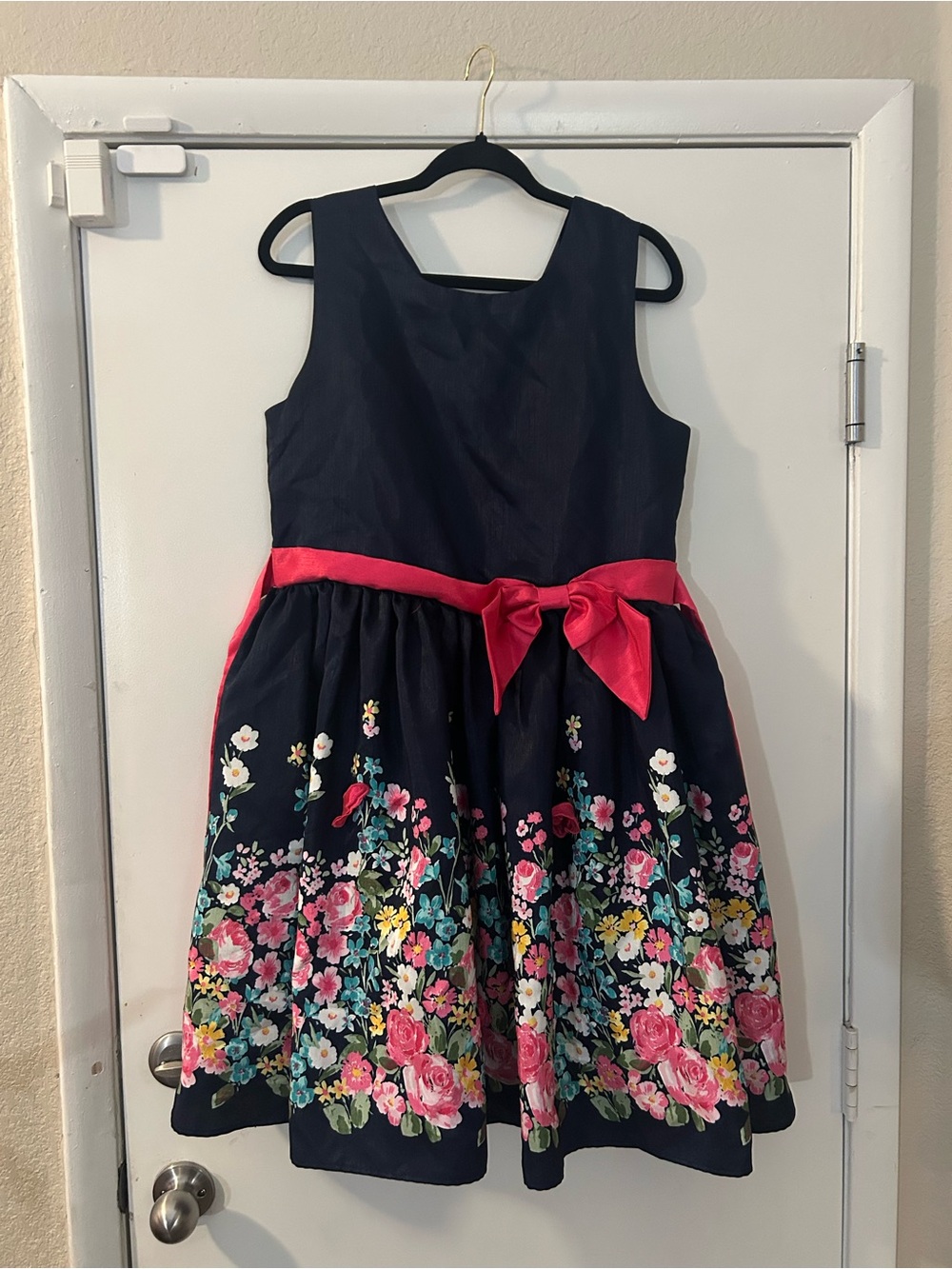 lilt Navy Floral Party Dress with Pink Sash